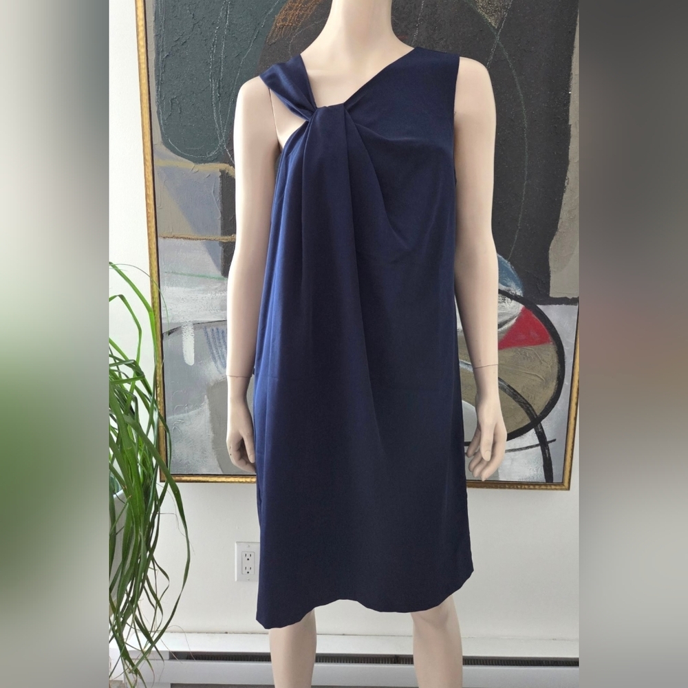 H by Halston | Shift Dress With Asymmetrical Neckline